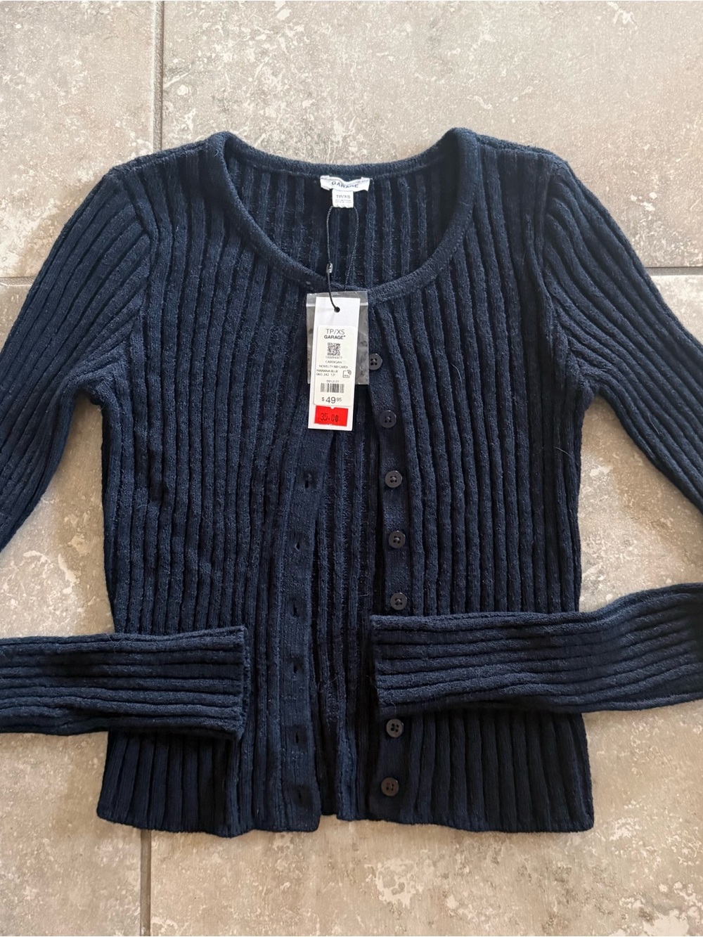 Garage Ribbed Button-Up Cardigan - Navy Blue